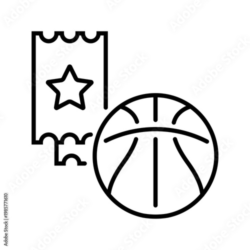 Basketball ticket icon. Sports and sports ticket line symbol. Black and white.