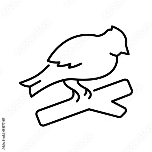 Bird branch icon. Animals and songbird line symbol. Black and white.