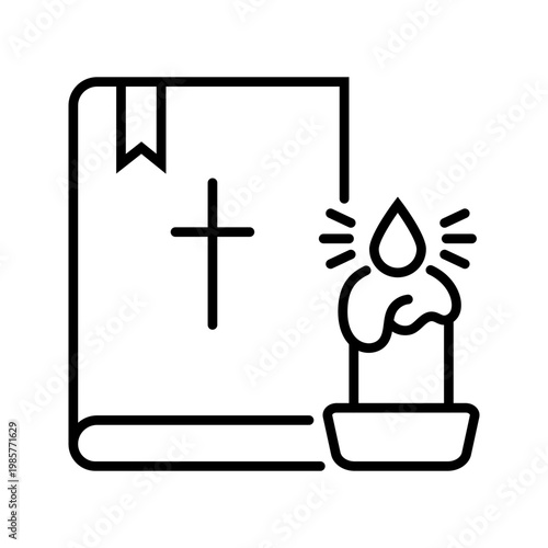 Bible candle icon. Religion and christianity line symbol. Black and white.