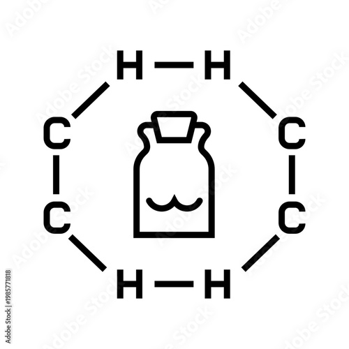 Chemical compound icon. Science and organic chemistry line symbol. Black and white.