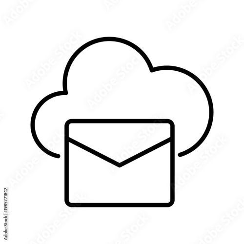 Cloud email icon. Business and email services line symbol. Black and white.