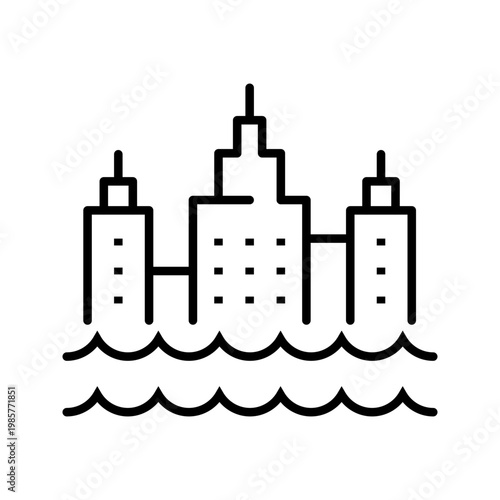 City skyline icon. Architecture and cityscape line symbol. Black and white.