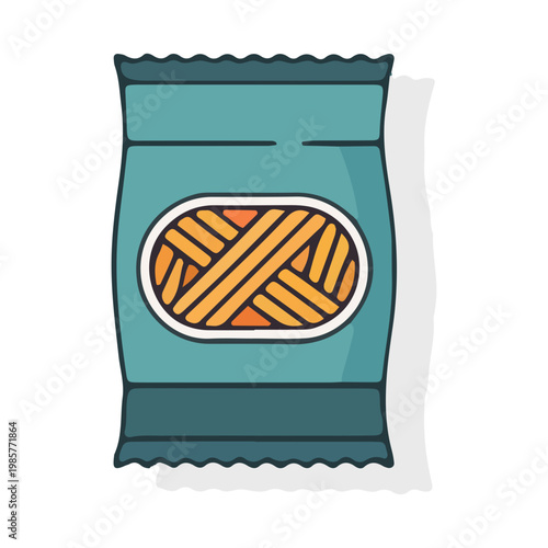 Teal Snack Bag Illustration with Crispy Sticks or Pretzels