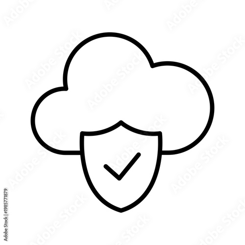 Cloud security icon. Technology and cybersecurity line symbol. Black and white.