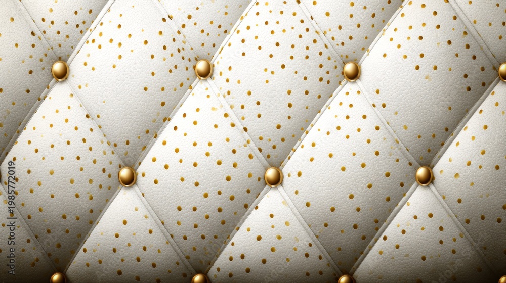Fototapeta premium The purse is made of white diamond‑embossed leather with gold diamond detailing and puffy foam leather