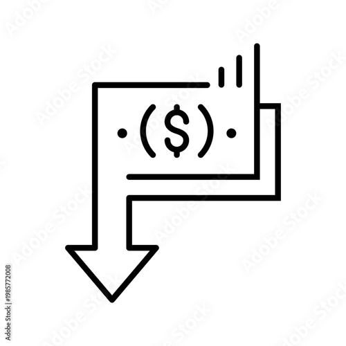 Currency devaluation icon. Business and currency line symbol. Black and white.