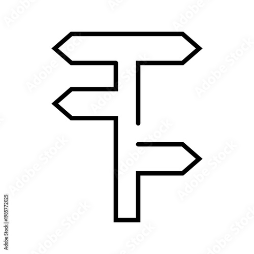 Direction sign icon. Travel and signage line symbol. Black and white.