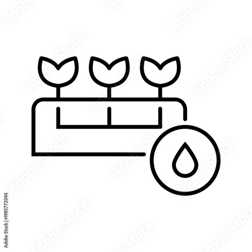 Drip irrigation icon. Agriculture and irrigation line symbol. Black and white.
