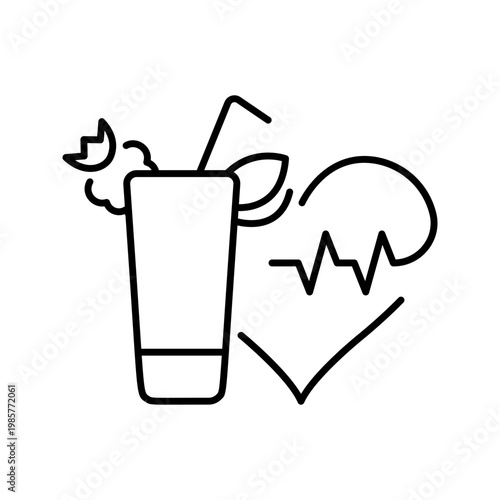 Detox drink icon. Food and detox beverage line symbol. Black and white.