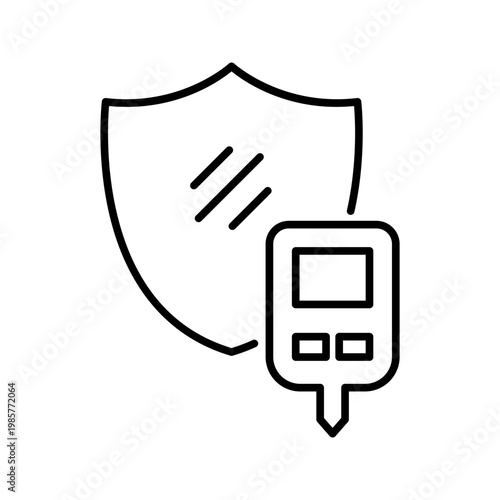 Diabetes protection icon. Healthcare and diabetes line symbol. Black and white.