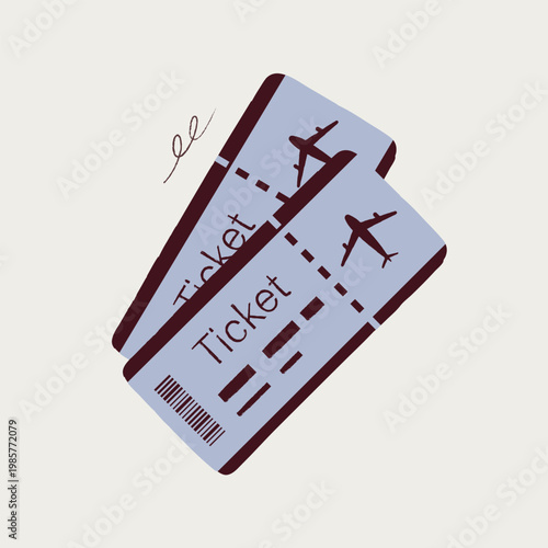 Illustration of airplane tickets or boarding passes. Flat vector design with rough edges shapes for travel blogs, airline branding and vacation content.