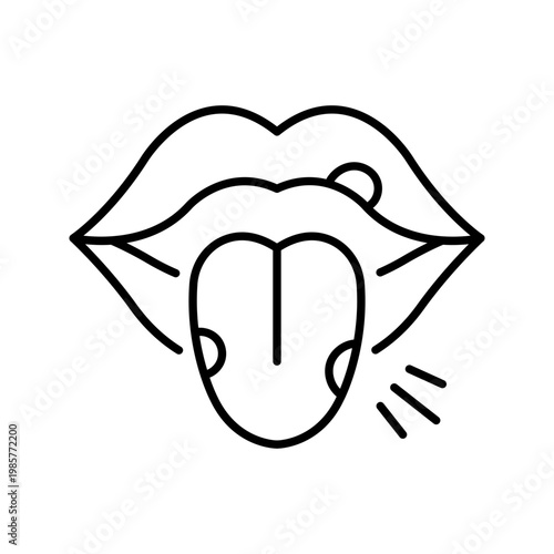 Geographic tongue icon. Healthcare and oral disease line symbol. Black and white.