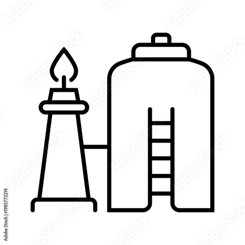 Gas refinery icon. Industry and oil and gas line symbol. Black and white.