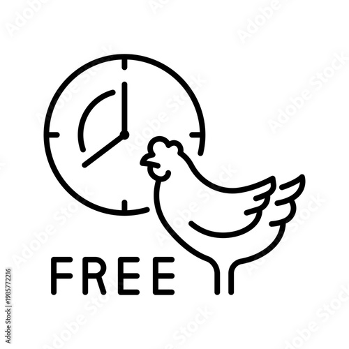 Free range chicken icon. Food and poultry line symbol. Black and white.