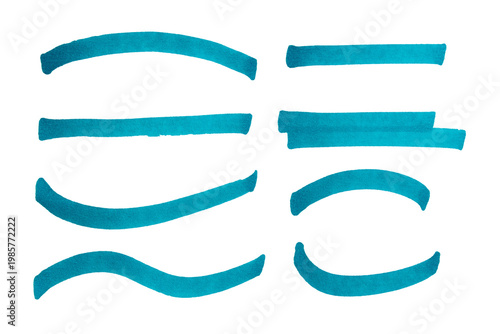 Blue Highlighter Brush Stroke Set PNG Transparent Background, Hand Drawn Marker Lines Collection Isolated Design Elements