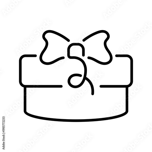 Gift box icon. Celebration and gift wrapping line symbol. Black and white.