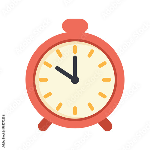 Clock has the short hand on ten and the long hand on twelve indicating the time, with a coral outline and cream face.