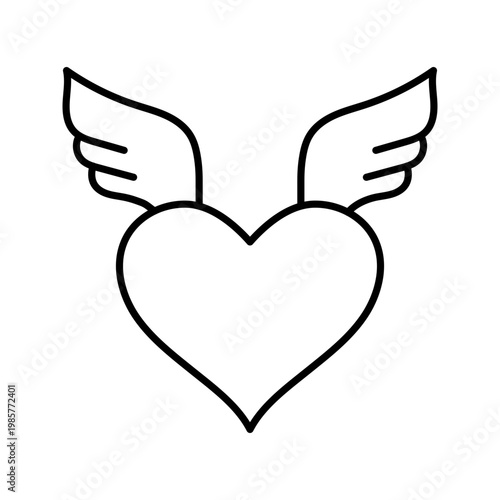 Heart wings icon. Lifestyle and romance line symbol. Black and white.