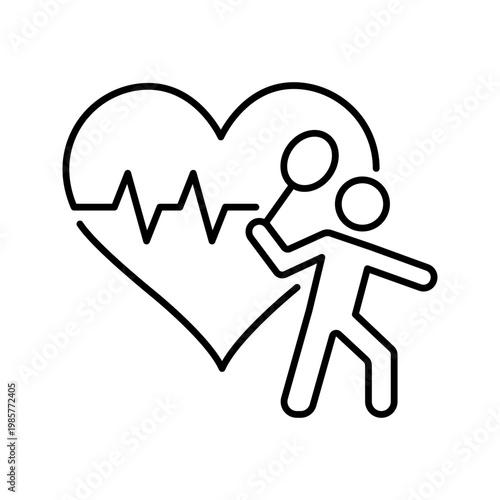 Heart rate icon. Sports and cardio line symbol. Black and white.