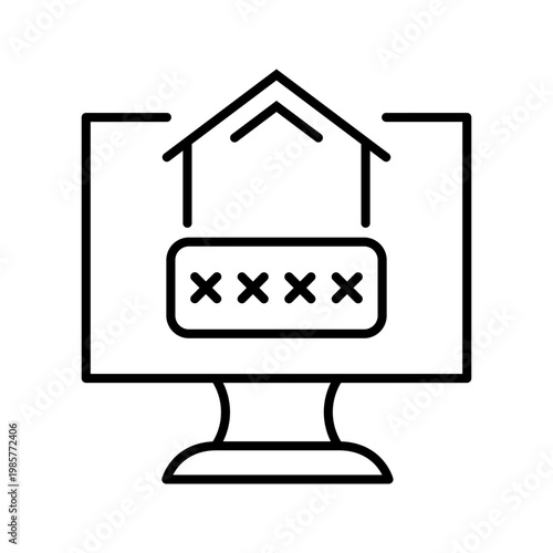Home login icon. Technology and authentication line symbol. Black and white.