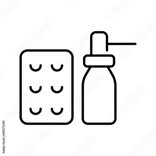 Inhaler pills icon. Healthcare and pharmaceuticals line symbol. Black and white.