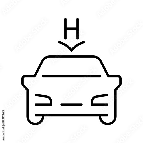 Hydrogen car icon. Transportation and hydrogen vehicle line symbol. Black and white.