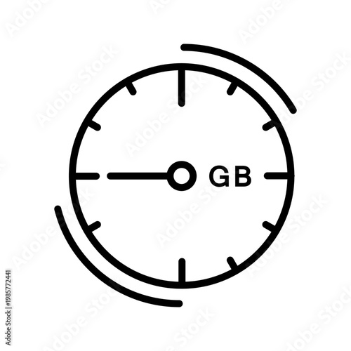 Internet speed icon. Technology and network performance line symbol. Black and white.