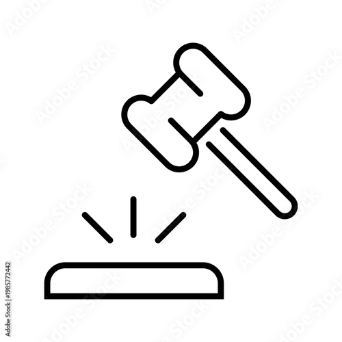 Judge gavel icon. Business and court line symbol. Black and white.