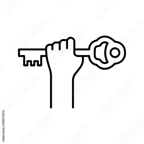 Key award icon. Society and civic award line symbol. Black and white.