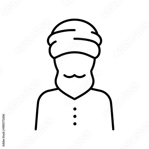 Muslim man icon. Religion and islam line symbol. Black and white.