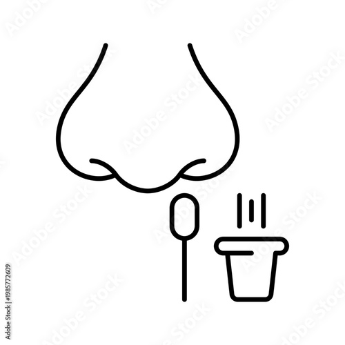 Nose swab test icon. Healthcare and diagnostic test line symbol. Black and white.