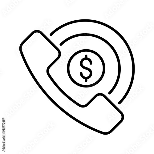 Phone payment icon. Business and billing line symbol. Black and white.