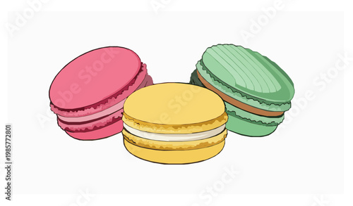 Modern macarons dessert vector illustration with detailed textures on white