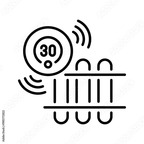 Radiator thermostat icon. Technology and heating line symbol. Black and white.