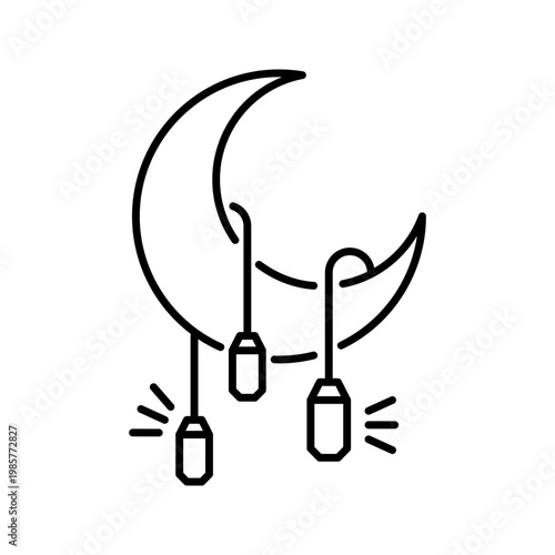 Ramadan lantern icon. Culture and ramadan line symbol. Black and white.