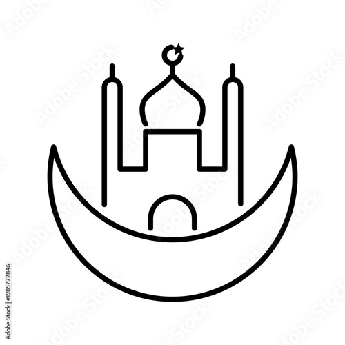 Ramadan mosque icon. Religion and places of worship line symbol. Black and white.