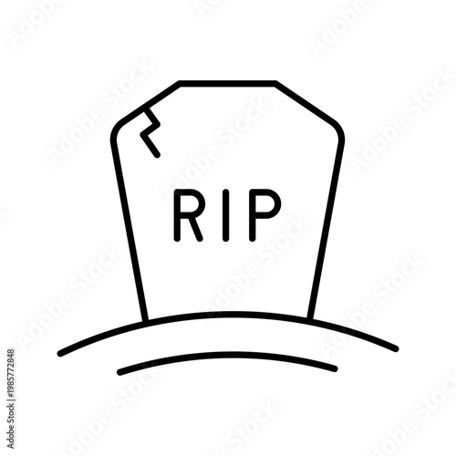 Rip tombstone icon. Religion and cemetery line symbol. Black and white.