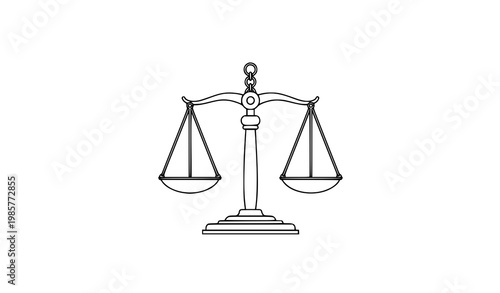 Scales of justice outline vector icon symbolizing law and equality on white background