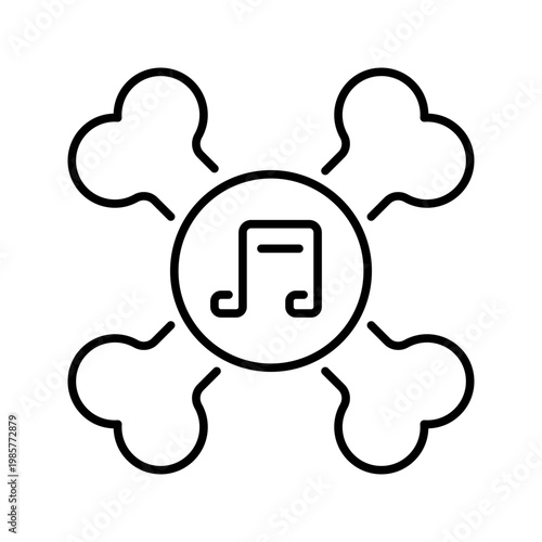 Rock music label icon. Entertainment and music label line symbol. Black and white.