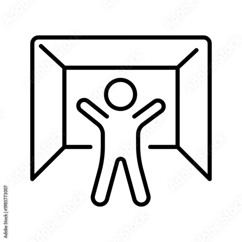 Soccer goalkeeper icon. Sports and goalkeeping line symbol. Black and white.