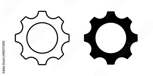 Gear cogwheel rounded icon black fill and outline editable stroke. Vector