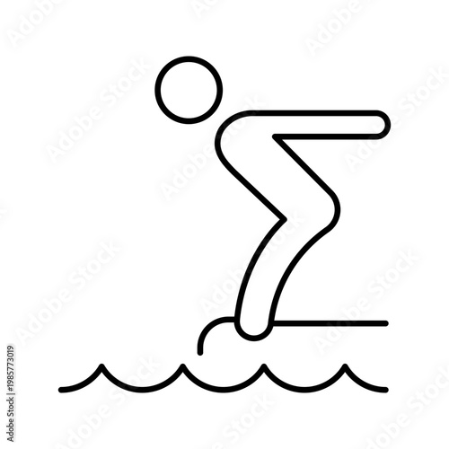 Springboard diving icon. Sports and diving line symbol. Black and white.