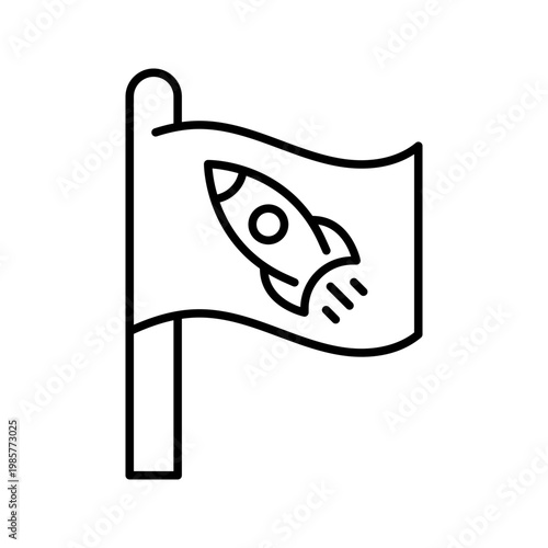 Space flag icon. Science and spaceflight line symbol. Black and white.