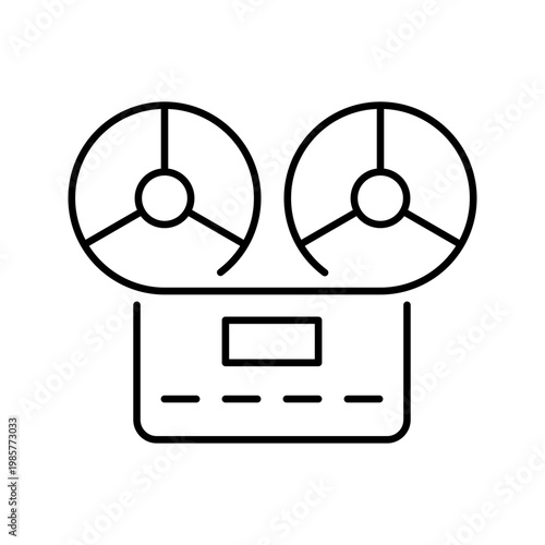 Tape recorder icon. Media and audio equipment line symbol. Black and white.
