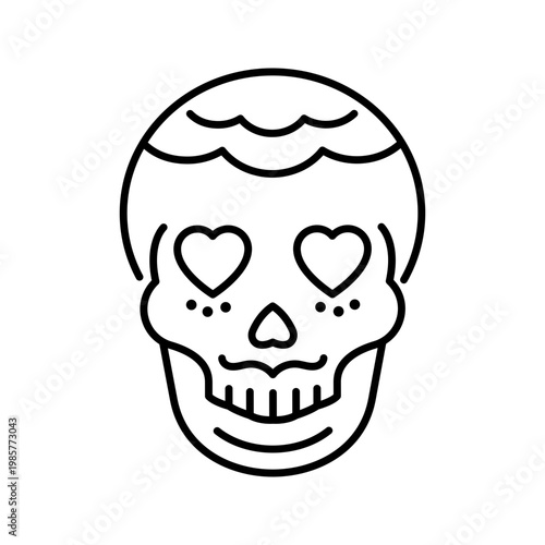 Sugar skull icon. Culture and day of the dead line symbol. Black and white.