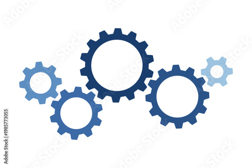 Composition of five gears fill blue colors. Vector