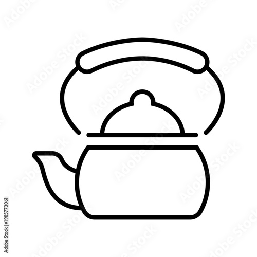 Tea kettle icon. Household and kitchen appliance line symbol. Black and white.