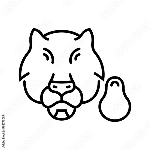 Tiger head icon. Animals and big cat line symbol. Black and white.