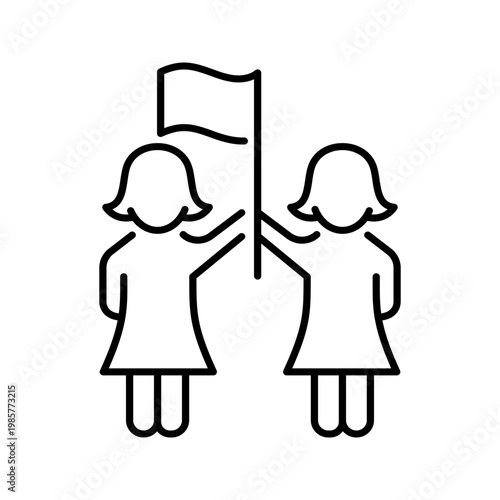 Women equality icon. Society and gender equality line symbol. Black and white.