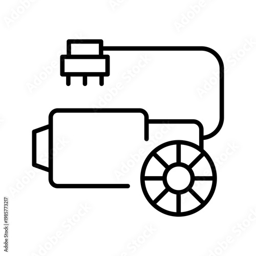 Wiper motor icon. Industry and automotive parts line symbol. Black and white.